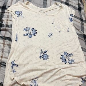 Floral Cream Top with Blue Accents